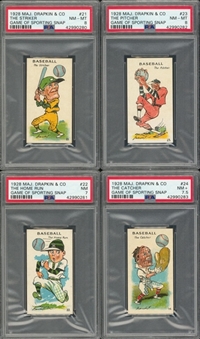 1928 Maj. Drapkin & Co. "The Game of Sporting Snap" Baseball PSA-Graded High Grade Complete Subset (4 Cards)